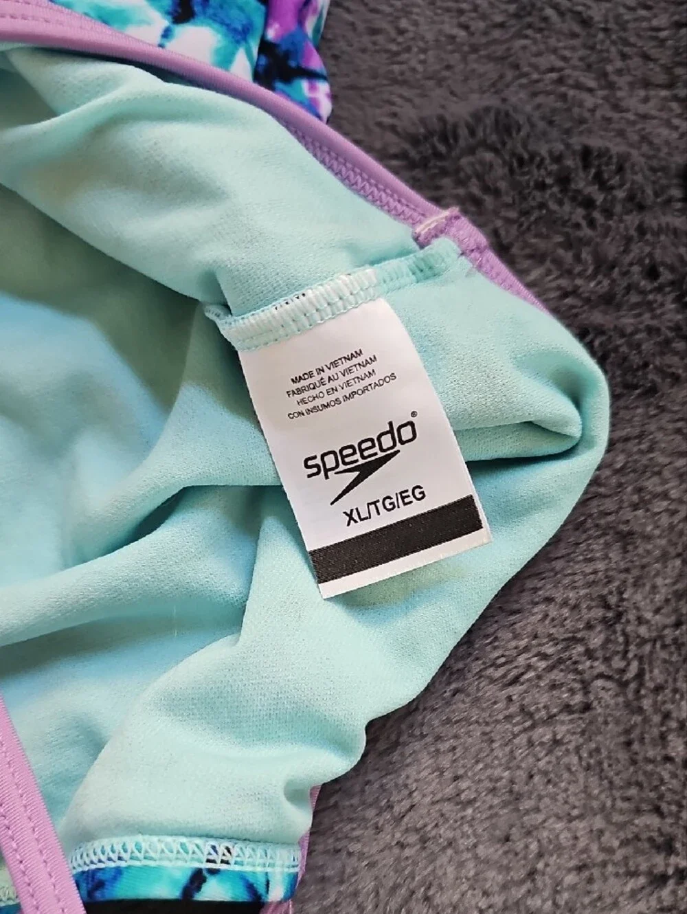Speedo Girls' Teal Blue & Purple Geo One-Piece Swimsuit
